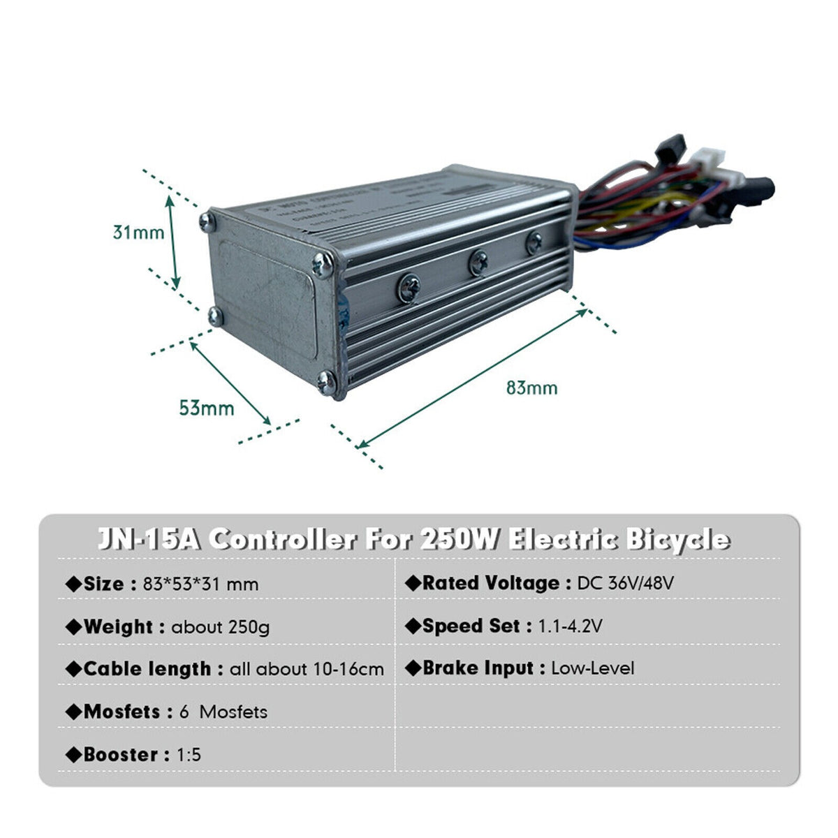Electric Bicycle Motor Controller 36V/48V 15A 250W Brushless JN Controller