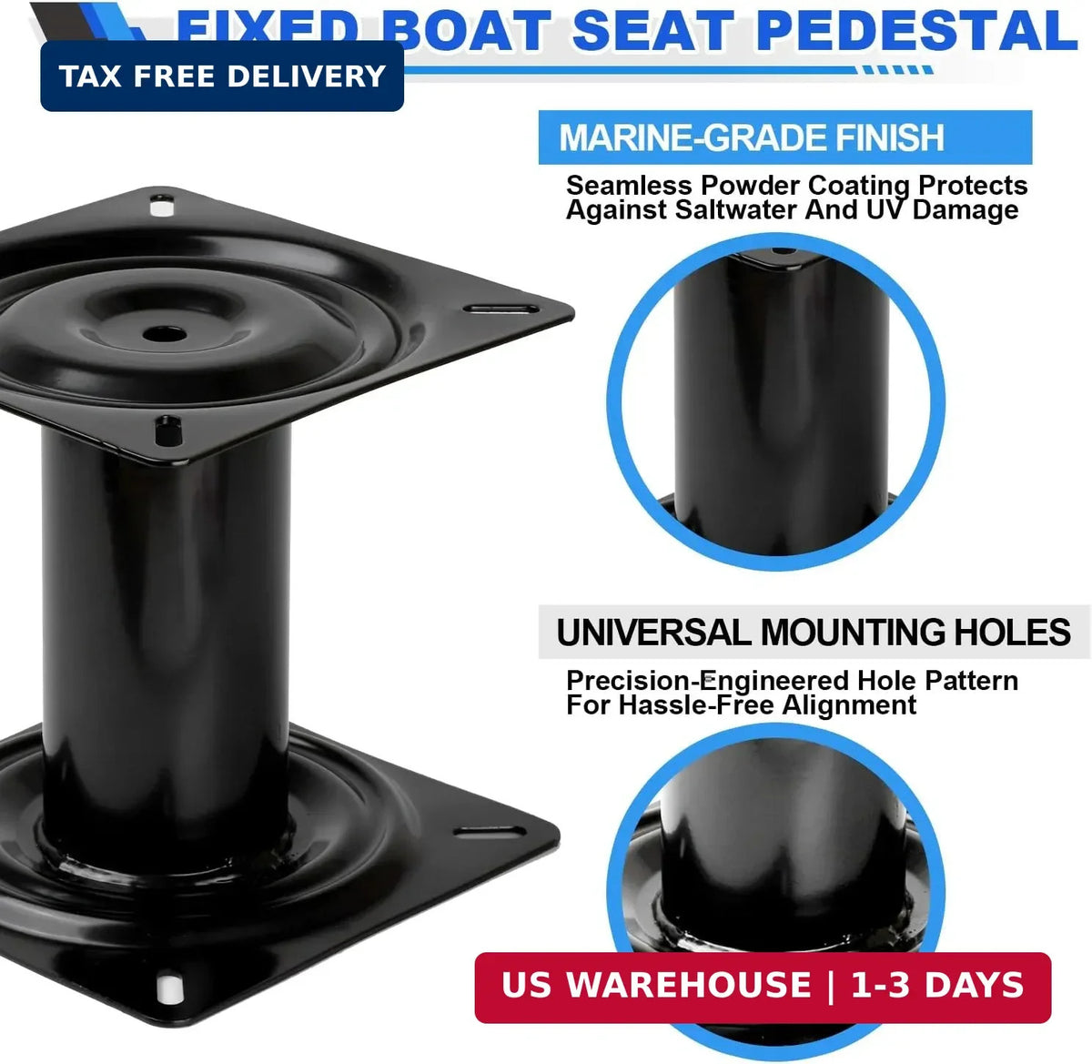 7 Inch Marine Boat Seat Pedestal Base Mount - Fixed, 2 Pack
