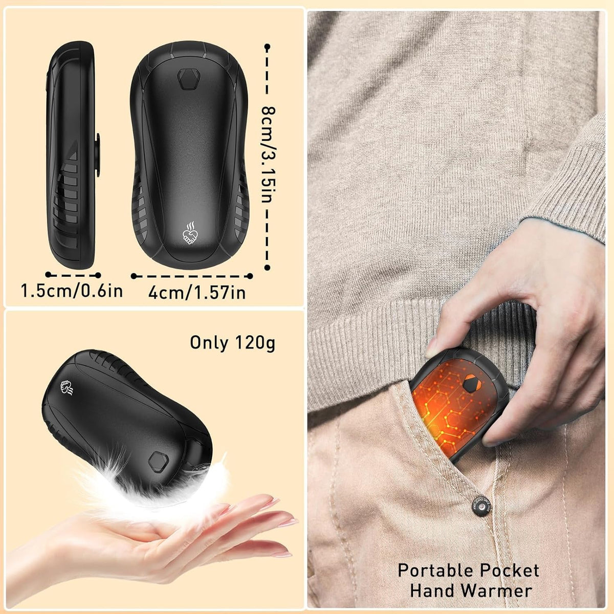 Rechargeable Hand Warmers 10000mAh Portable Electric Hand Heaters 2-Pack