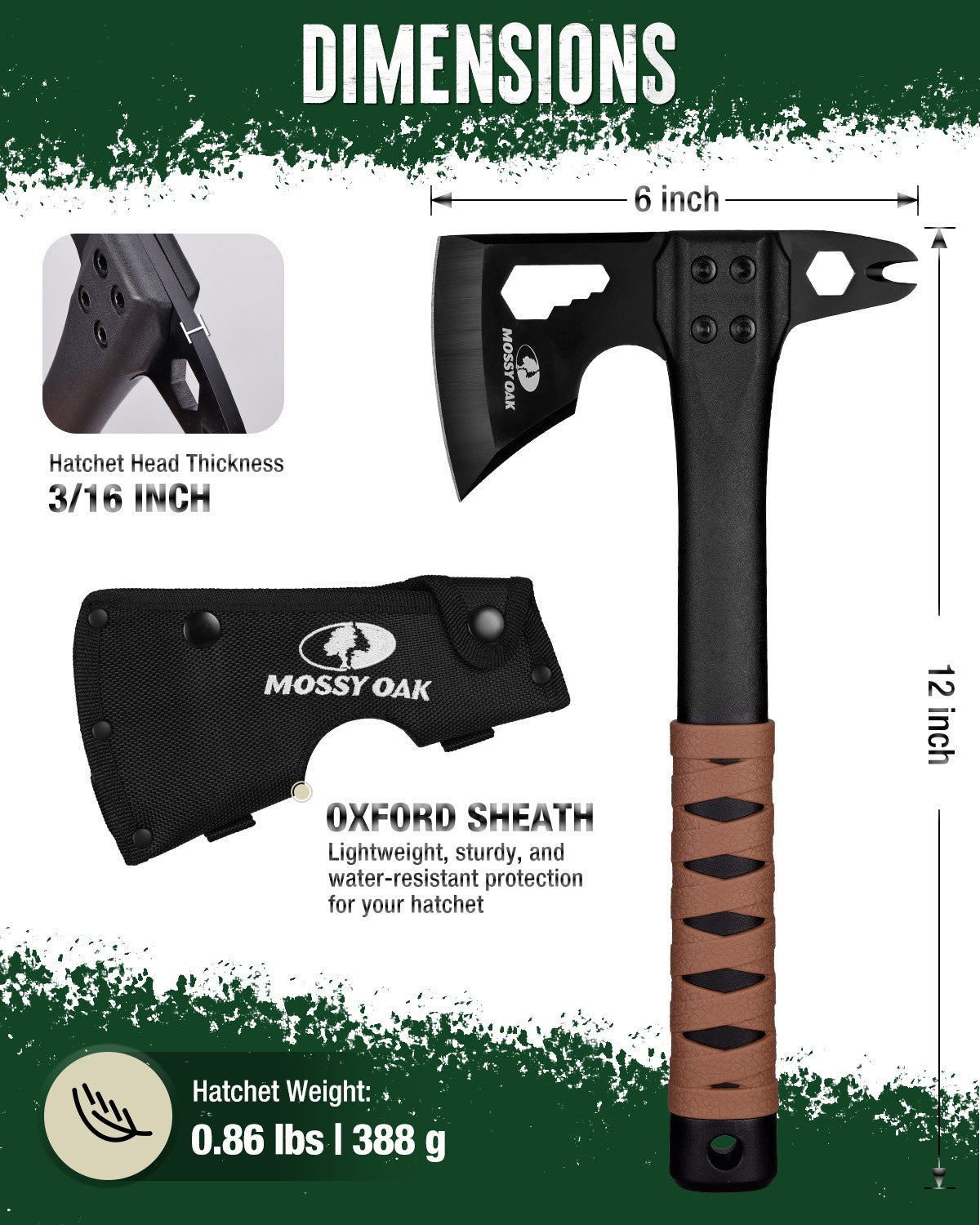 12-Inch Camping Axe and Survival Hatchet with Sheath - Multi-Tool Outdoor Gear