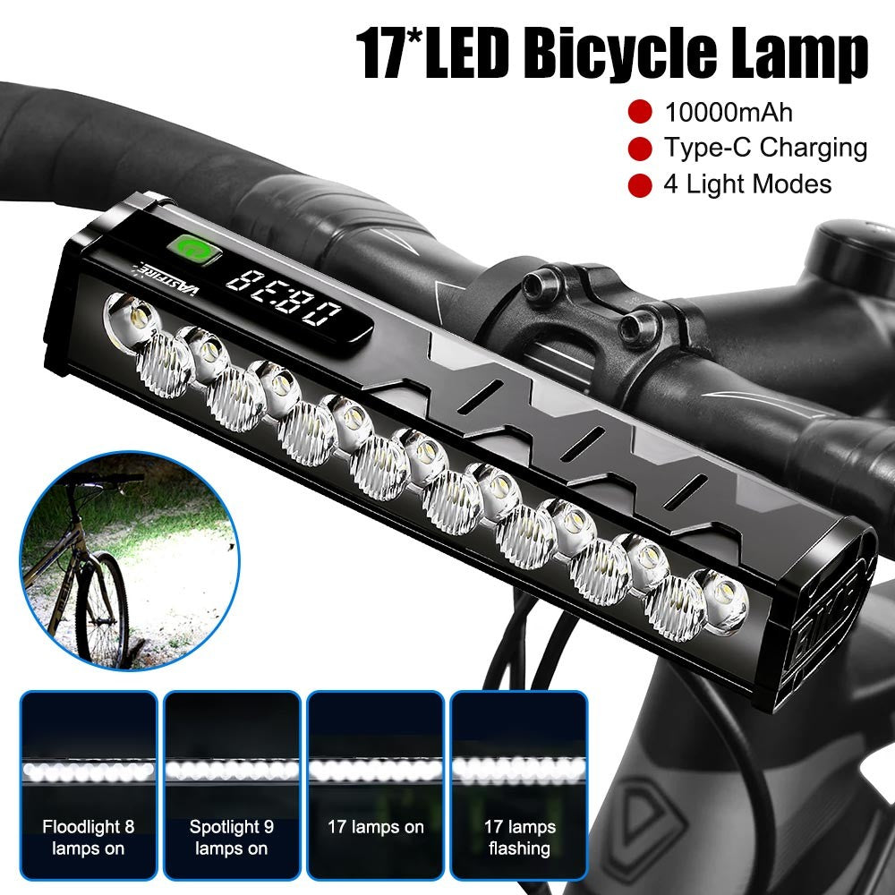 Rechargeable Bicycle Headlamp 10000mAh LED Front Rear Light Set with USB Charging