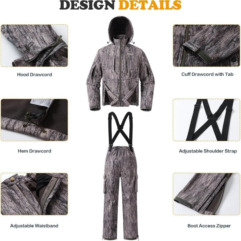 Men's Camo Saddle Hunting Clothes Fleece Suit with Removable Knee Pads