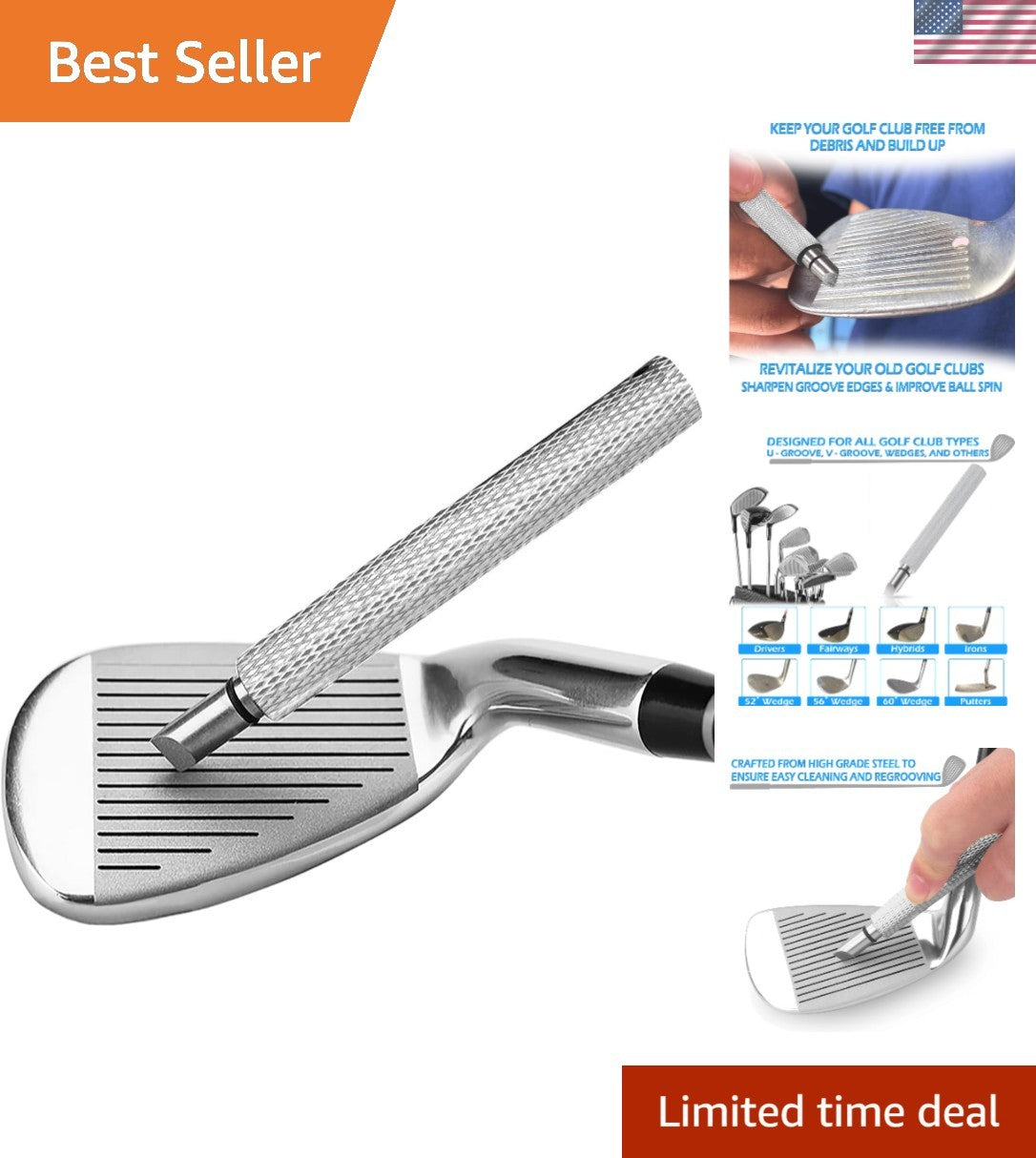 Golf Club Groove Cleaner - Compact Tool for Wedges & Irons in 5 Colors
