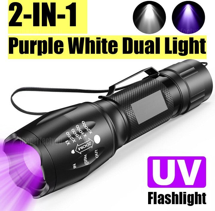 UV Flashlight LED Torch with Dual Ultraviolet and White Light for Currency & Document Detection