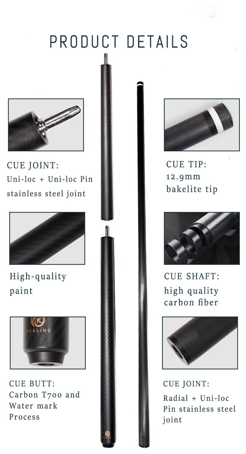 Carbon Fiber 58-Inch 12.9mm Tip Break-Jjump Cue 20oz Billiards Sticks
