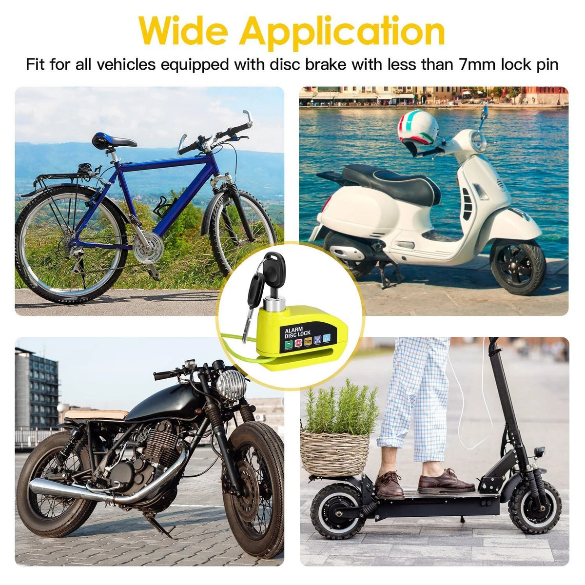 Waterproof Motorcycle Disc Brake Lock with Alarm and Reminder Cable