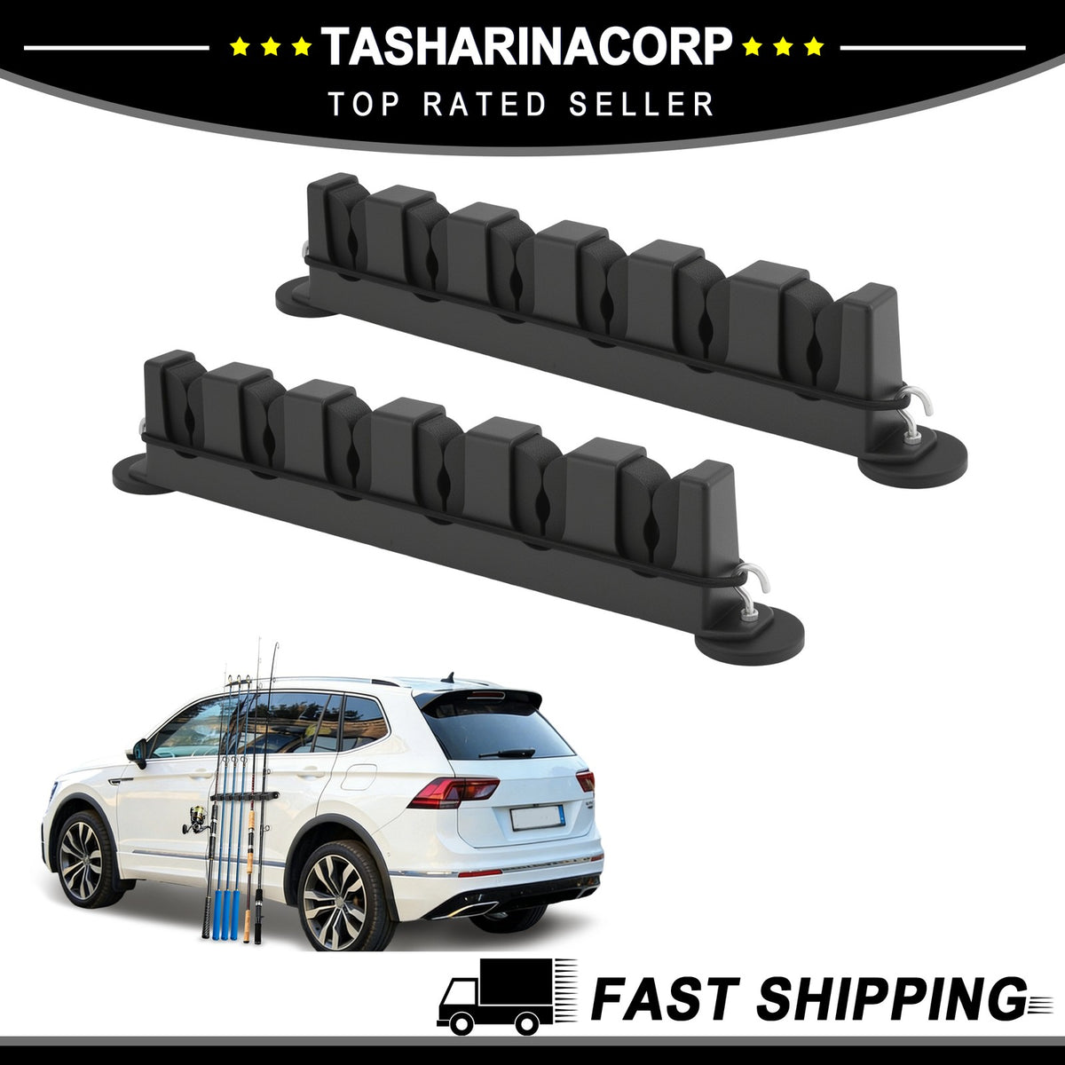 Magnetic Fishing Rod Holder Set with Elastic Rope - 6 Rod Storage for Boat Truck Pickup