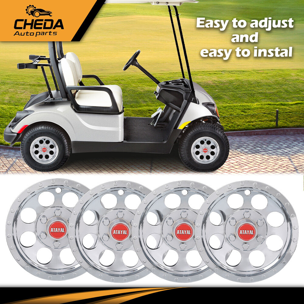 10-Inch Golf Cart Hub Caps - Chrome Wheel Covers for EZGO Club Car Yamaha