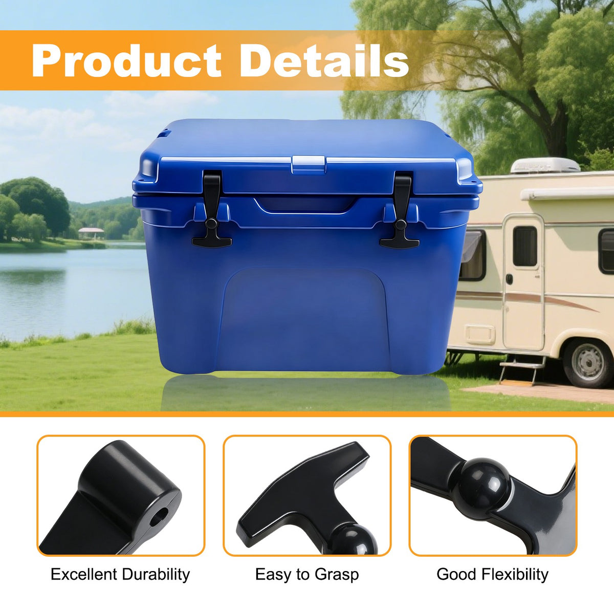 Black Cooler Lid Handles Replacement Set for YETI RTIC Coolers