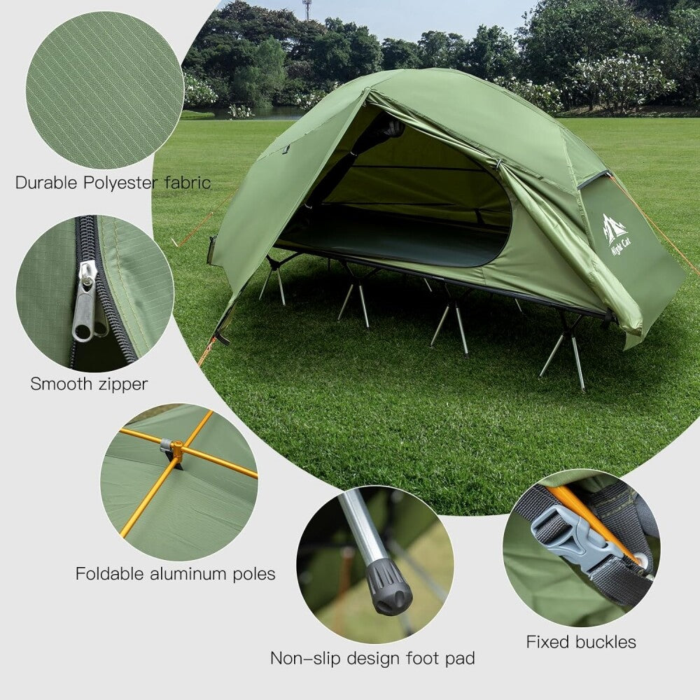 Outdoor Camping Tent and Cot Set with External Cover - Compact Elevated Design