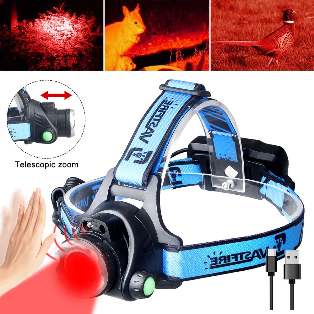 Rechargeable LED Headlamp 500 Lumens with Red Light for Outdoor Hunting & Camping