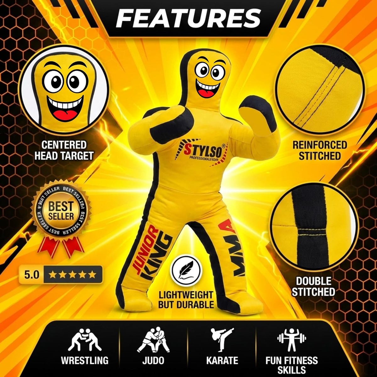 Kids Wrestling Dummy Unfilled Grappling Dummy for BJJ MMA Judo & Wrestling