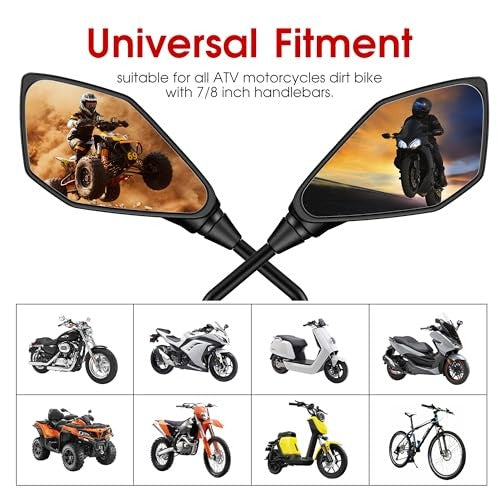ATV & Motorcycle Handlebar Mirrors 7/8 Inch Mount - Wide Convex Lens