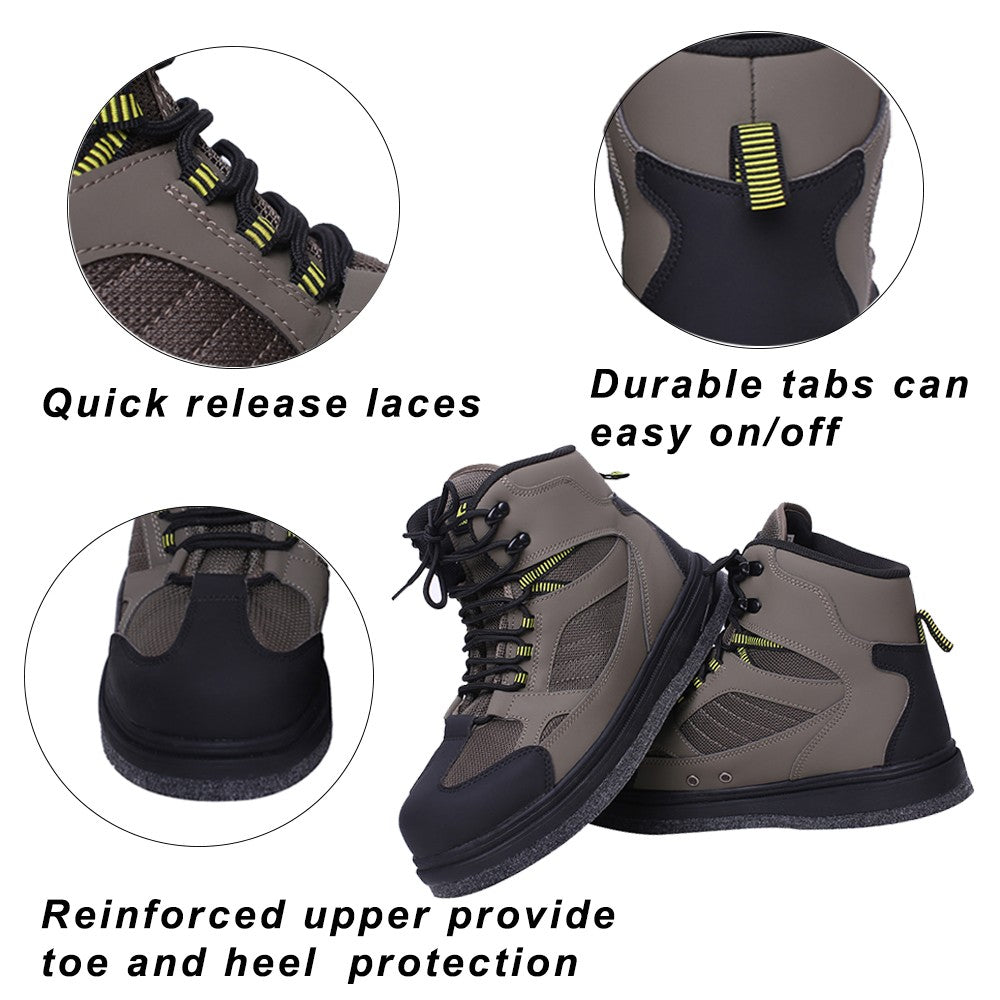 Wading Boots Fishing Shoes with Rubber & Felt Sole for Fly Fishing