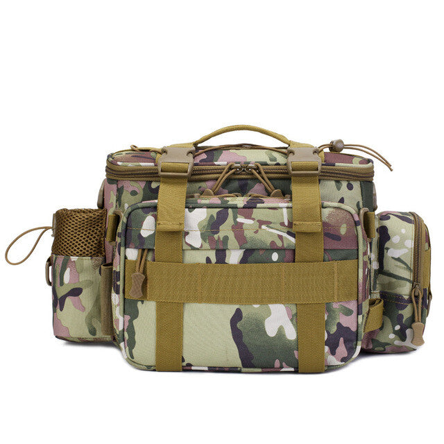 Water-Resistant Fishing Tackle Bag with Multiple Storage Pockets and Adjustable Strap
