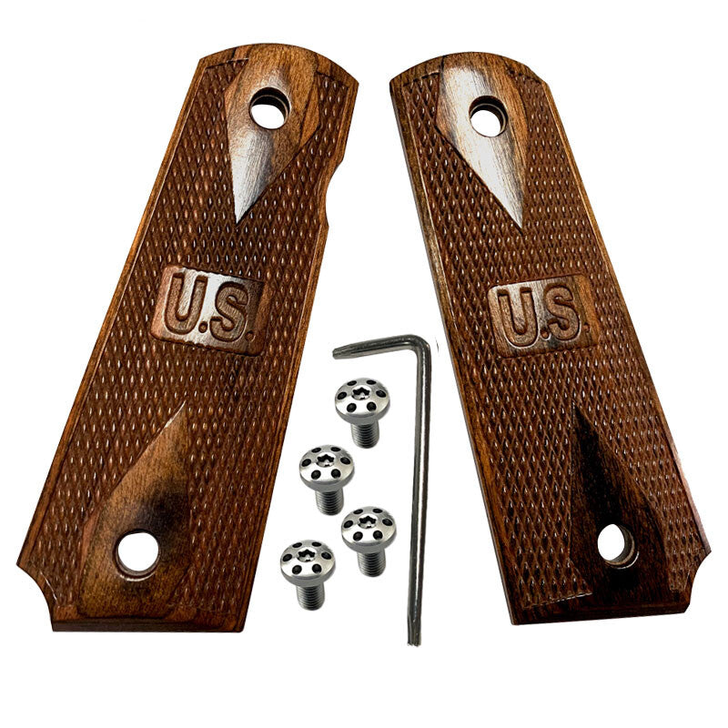 1911 Full Size Wooden Grip with U.S. Embossed Logo for Springfield Colt 1911