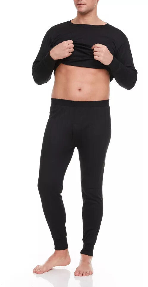 Men's Cotton Fleece-Lined Thermal Underwear Set - Winter Base Layers