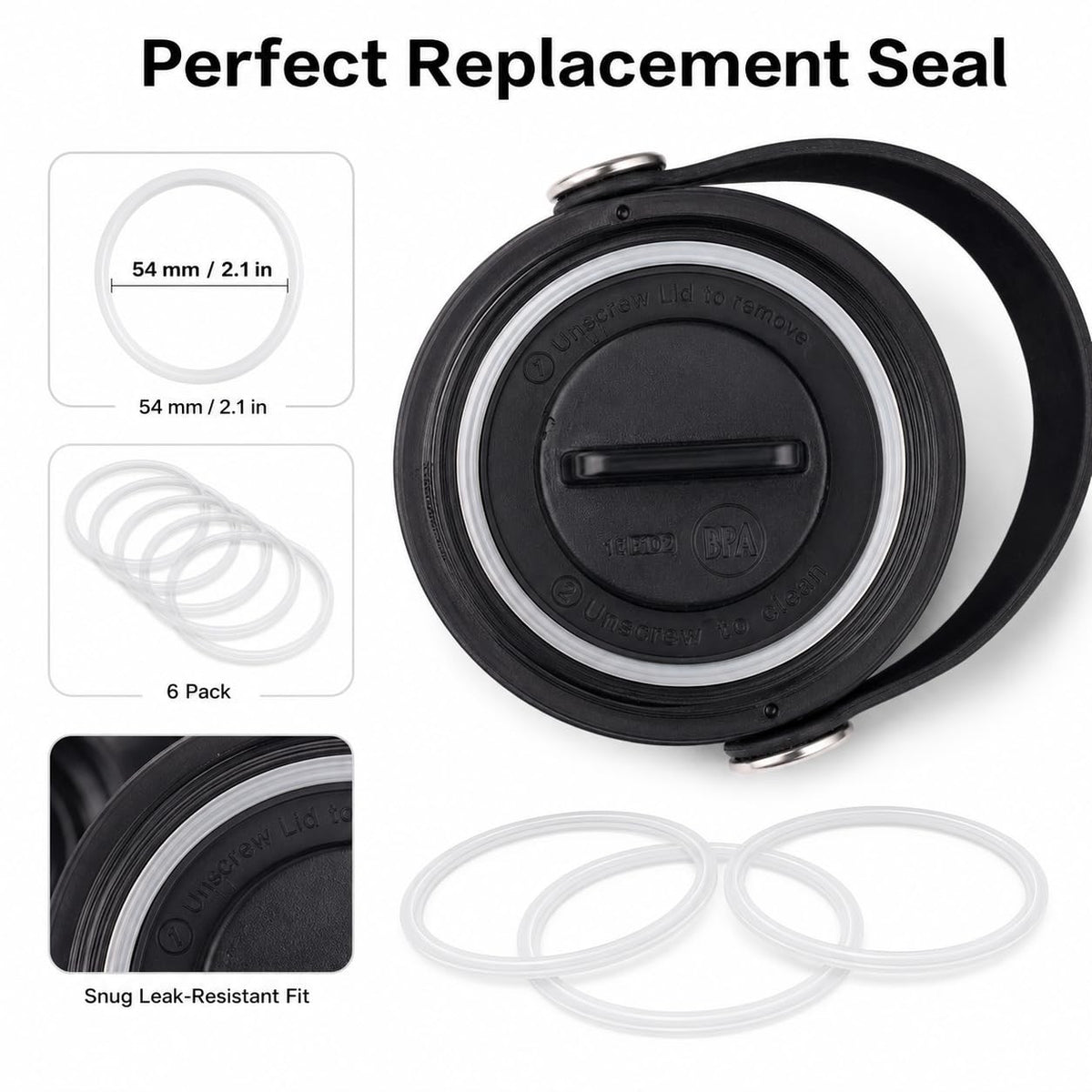 Rubber Gasket Seal O-Ring for Hydro Flask Wide Mouth Water Bottles - 6 Pack