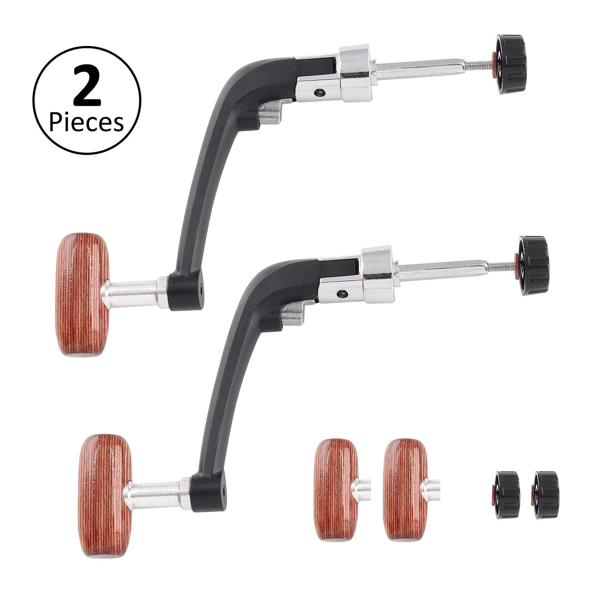 Large Fishing Reel Handle Replacement Set for Spinning Reels - Durable Metal & Wooden Knob