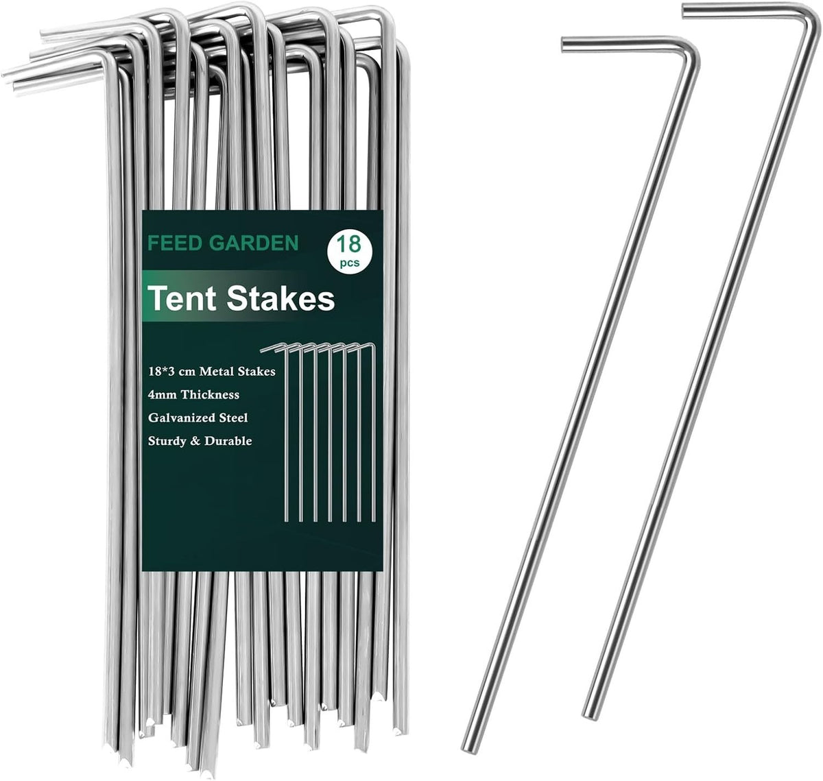 Heavy Duty Steel Tent Pegs Set for Camping and Outdoor Tarp Anchors - 18 Pieces