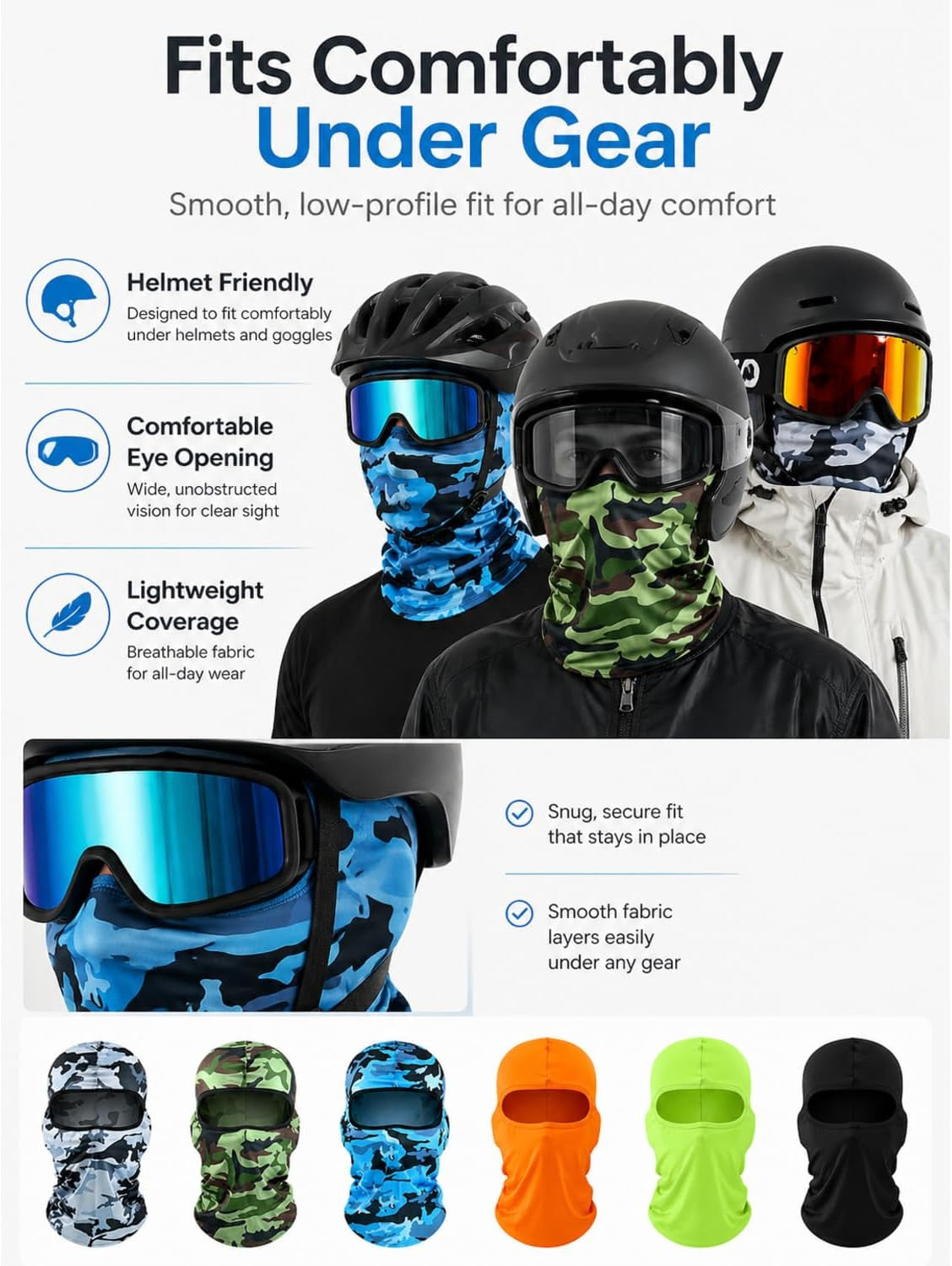 6 Pcs Ski Mask Cover Balaclava Full Face Mask UV Windproof Summer Face Cover