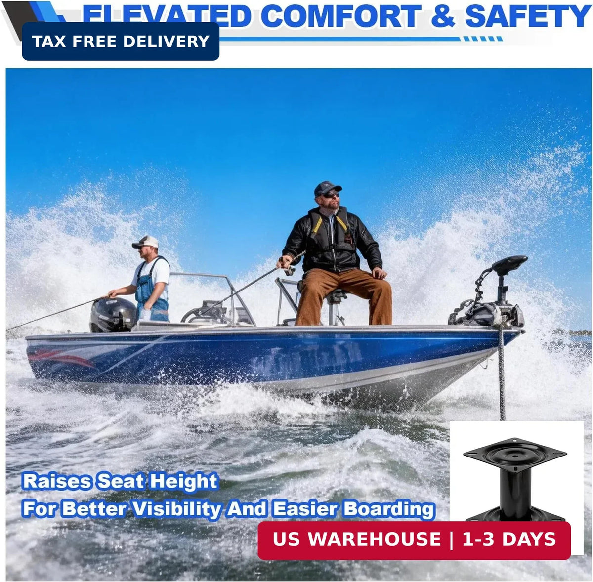 7 Inch Marine Boat Seat Pedestal Base Mount - Fixed, 2 Pack