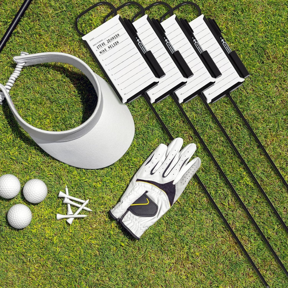 Golf Proximity Marker Set - Stainless Steel Closest to Pin Markers with Pen & 50 Sheets