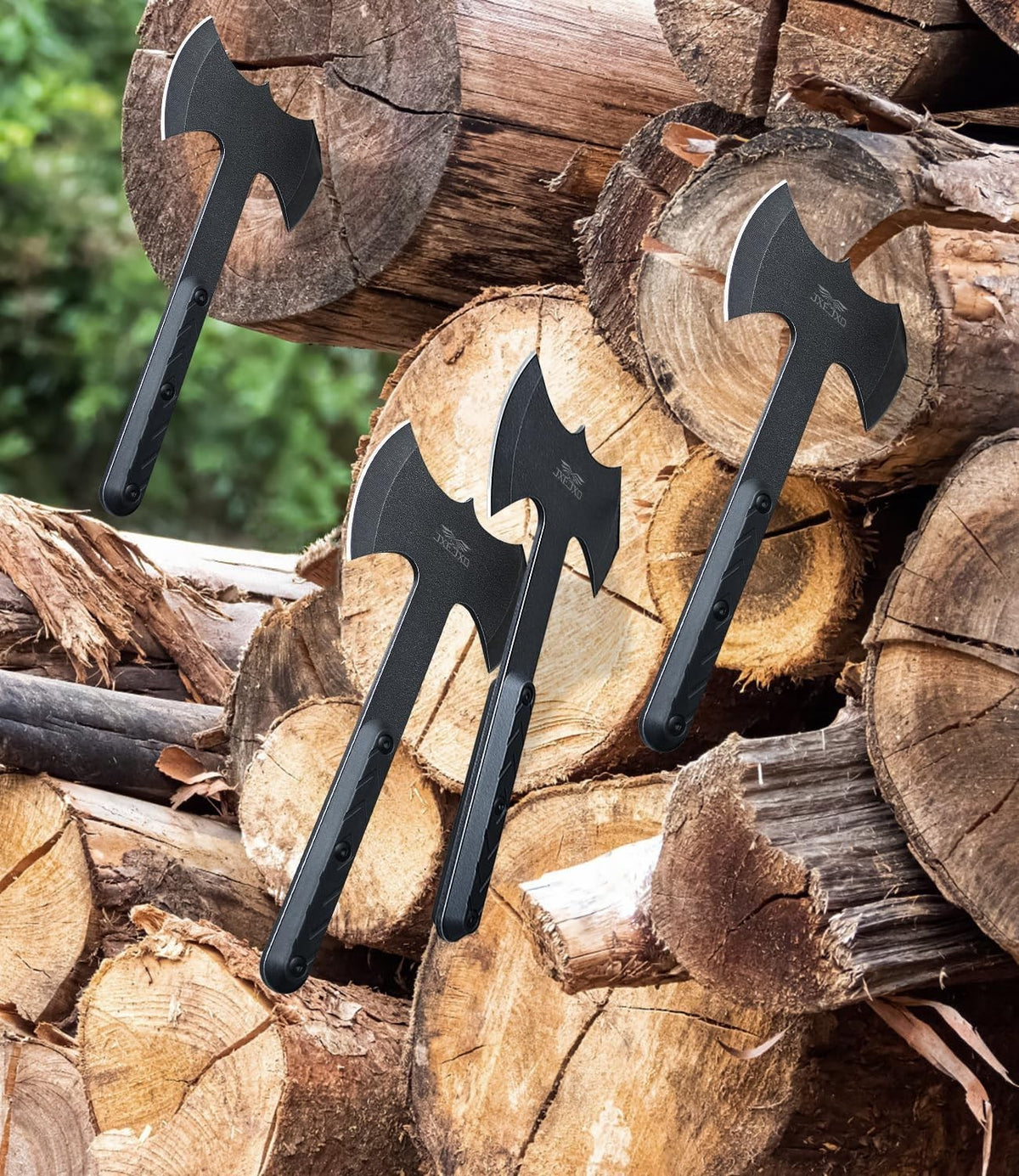 Throwing Axes and Tomahawks Set - Double Bite, 11-Inch Stainless Steel, with Sheaths