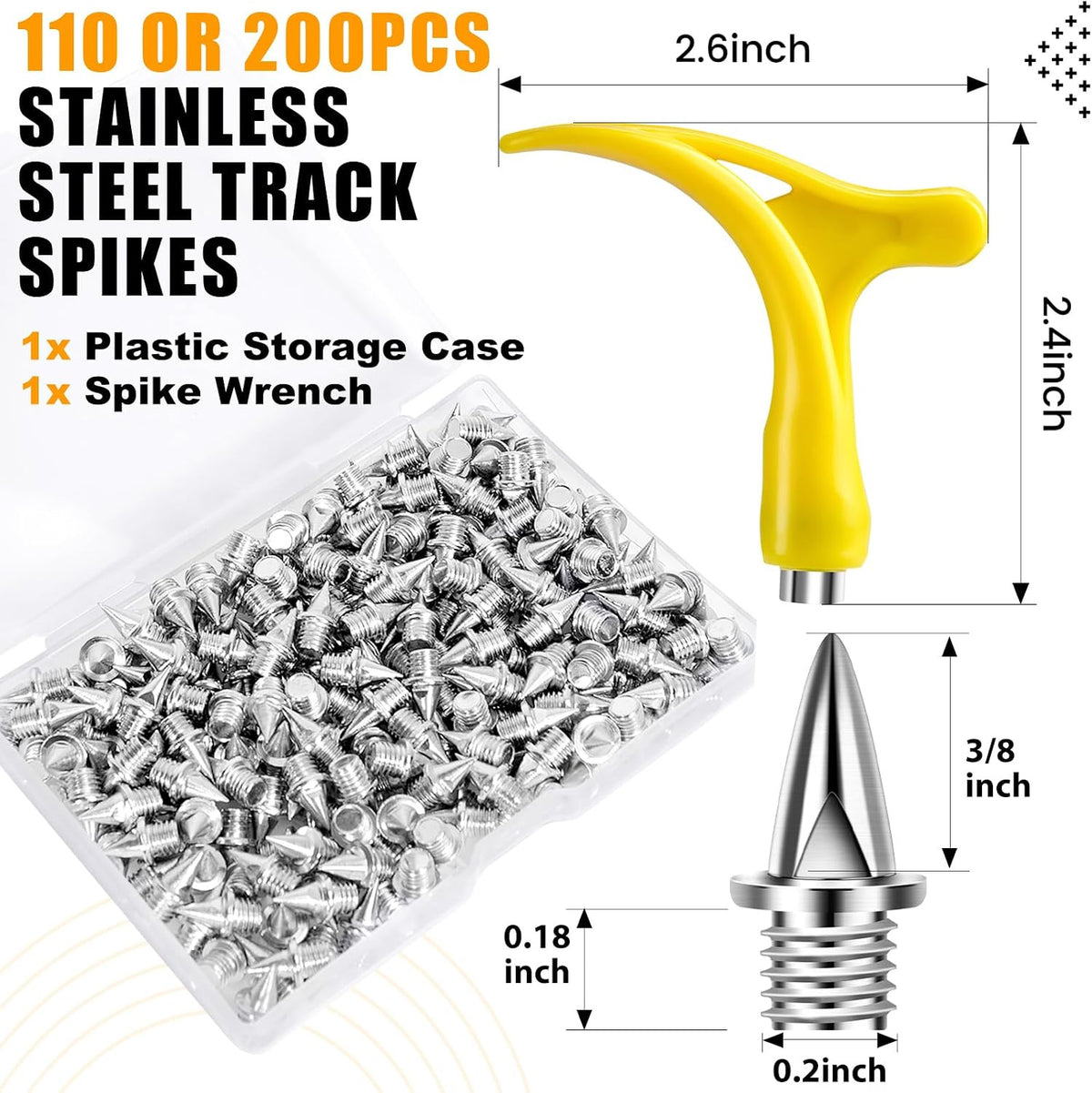 Stainless Steel Track Spikes 3/8 Inch Pyramid with Wrench for Running & Training