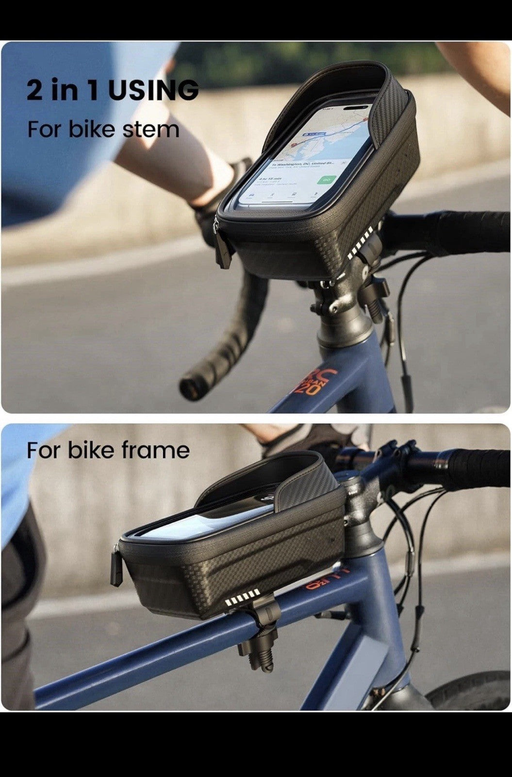 Waterproof Bike Frame Bag with Phone Mount Cycling Pouch 2-in-1