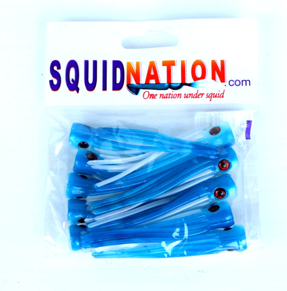 Fishing Lures Pack of 10 3-Inch Rubber Squid Soft Plastics for Big Game Trolling