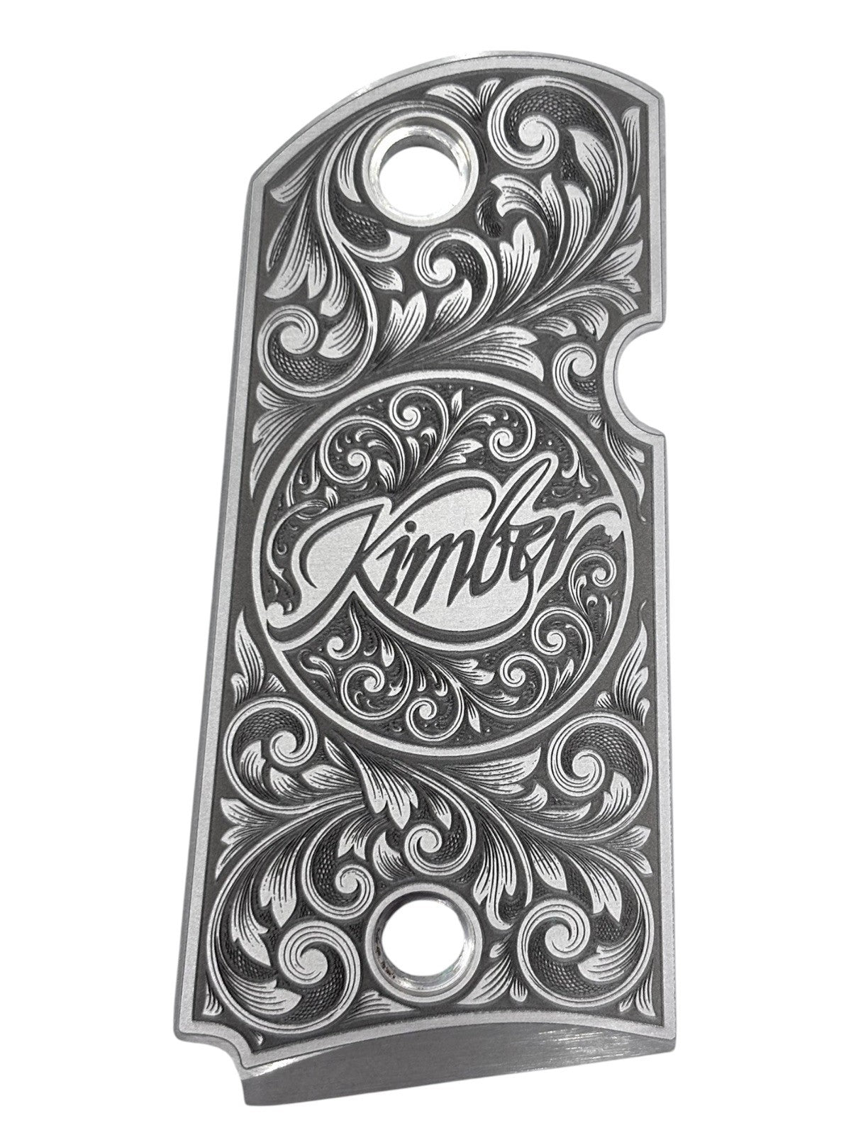 Custom Engraved Kimber Micro 9 Aluminum Pistol Grips - Ornamental Scroll Logo