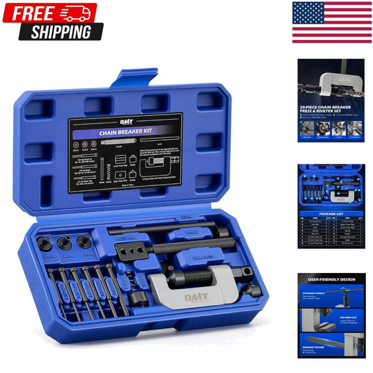 Motorcycle Chain Rivet Tool Kit 19-Piece with Powder Coated C-Frame for Chain Maintenance