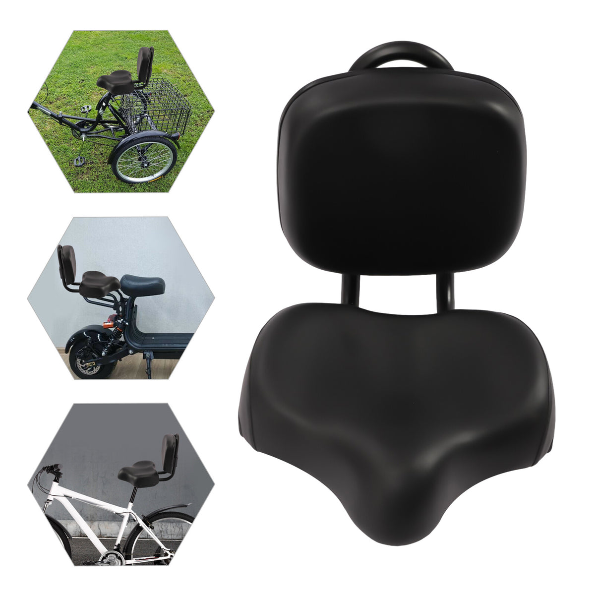 Universal Wide Bicycle & Tricycle Saddle Seat with Backrest - Black