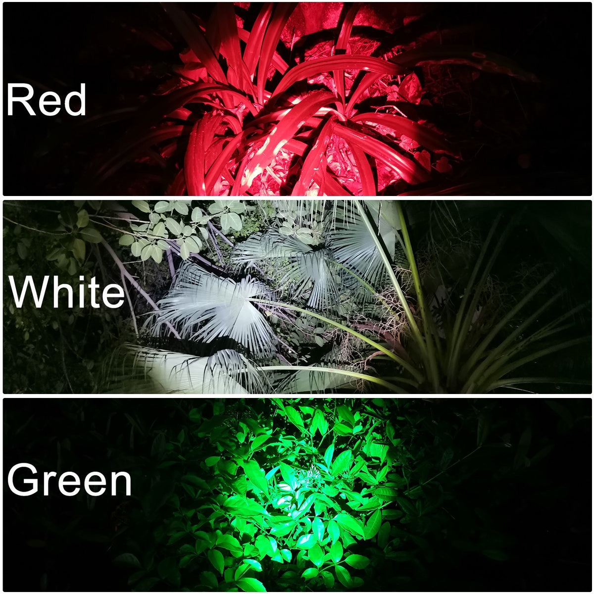 LED Hunting Flashlight with Red Green White Lights Long Range Outdoor Torch