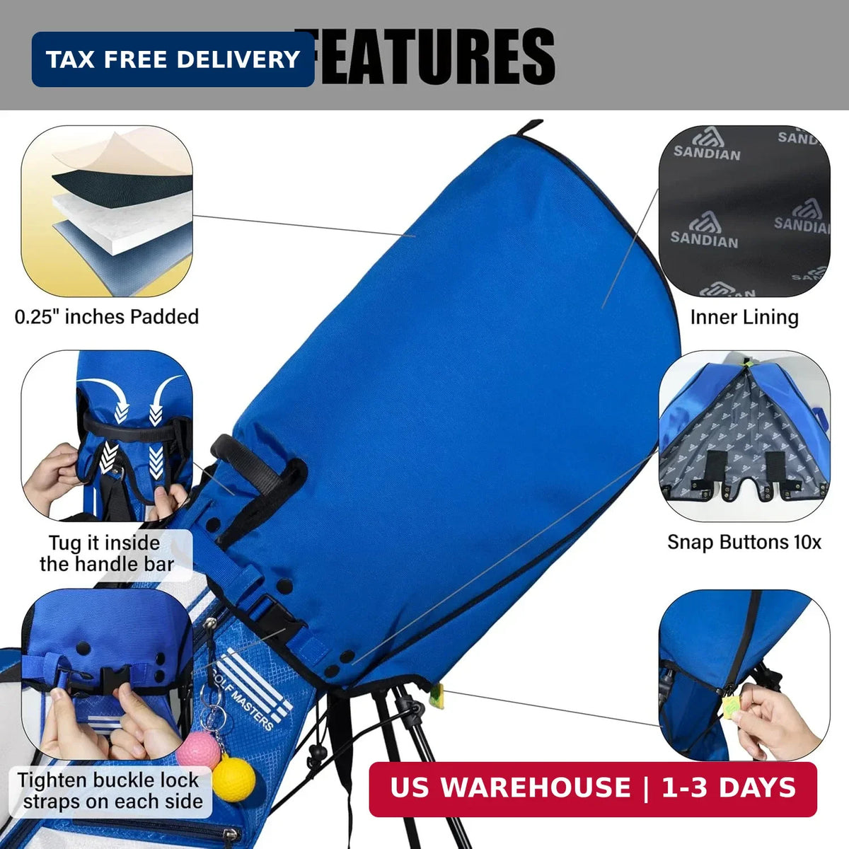 Golf Bag Rain Cover Waterproof Weather-Resistant 1260D Oxford Polyester
