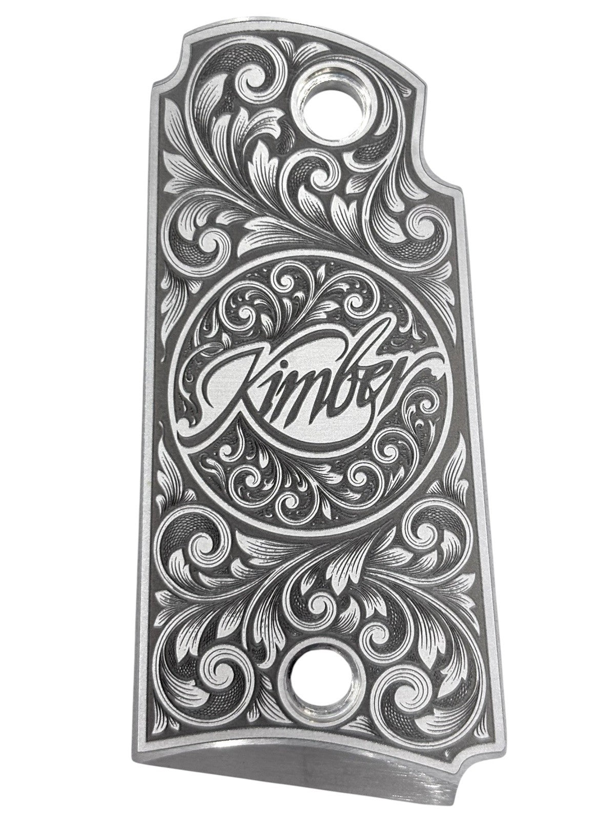 Custom Engraved Kimber Micro 9 Aluminum Pistol Grips - Ornamental Scroll Logo