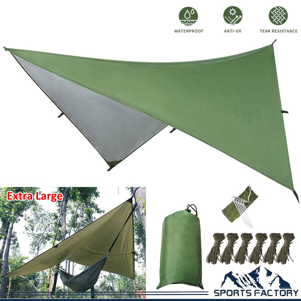 Large Waterproof Camping Rain Fly Tarp 10ft Sun Shelter for Hammocks & Tents