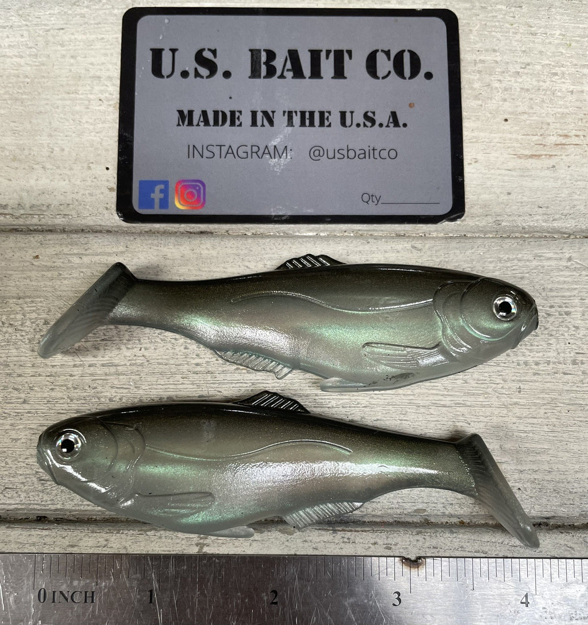4-Inch Weedless Soft Plastic Swimbait - Green Gizzard Shad, Pack of 2
