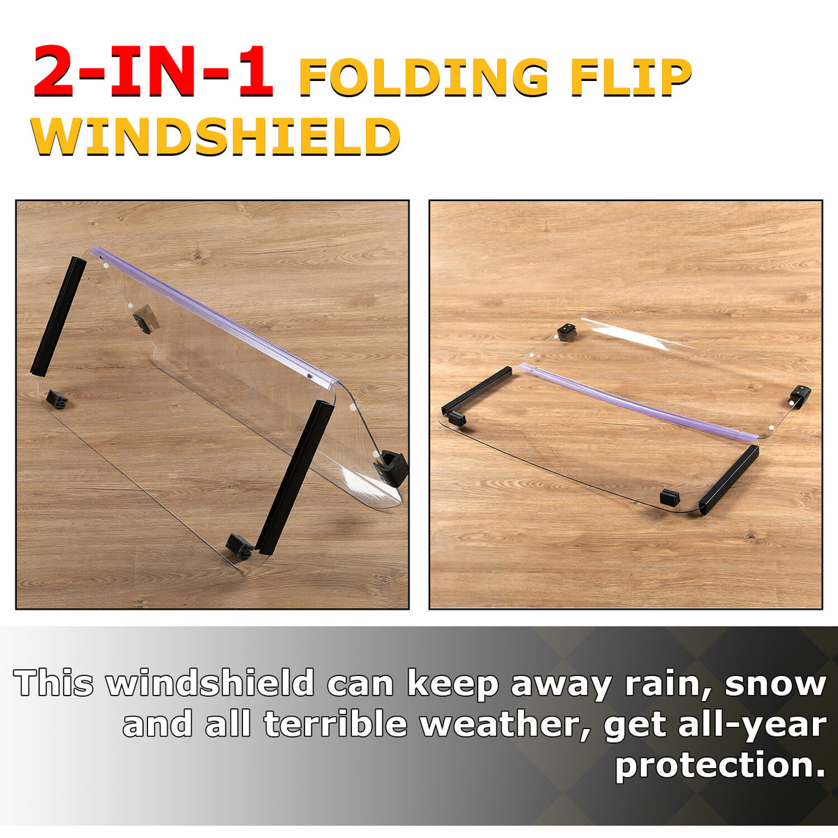 Fold Down Golf Cart Windshield for Yamaha G2 G9 1985-1995 - Clear Plastic Windscreen