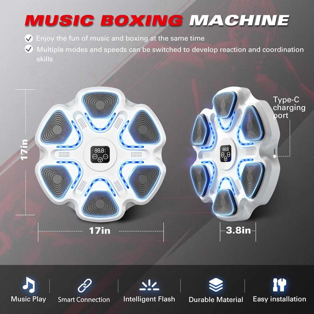 Music Boxing Machine with Gloves for Home Workout Wall Mount