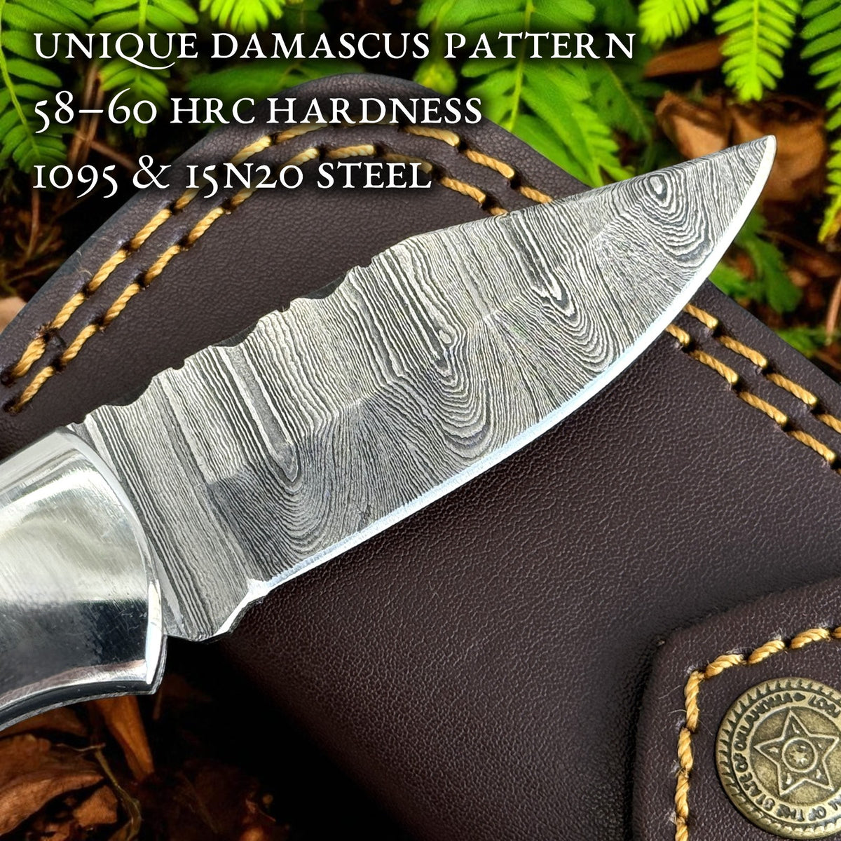 Personalized Damascus Folding Knife with Stag Antler and Rosewood Handle - Custom Engraving Gift