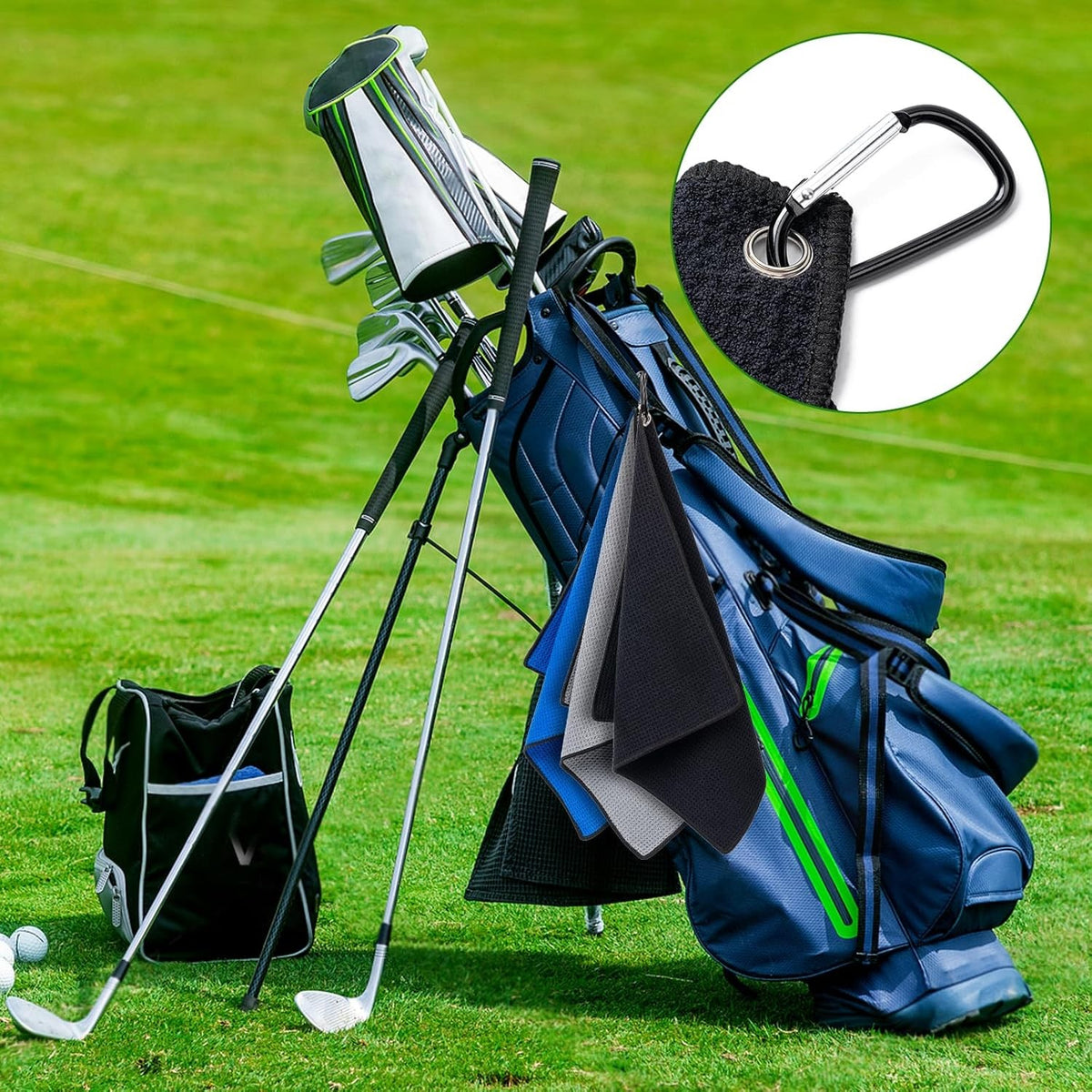 Golf Towels 3 Pack with Carabiner Clip - Microfiber Waffle Design 16x16 Inches