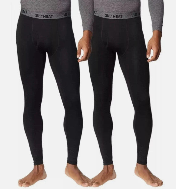 Men's Black Heat Base Layer Pants 2-Pack - Thermal Sportswear Sz S