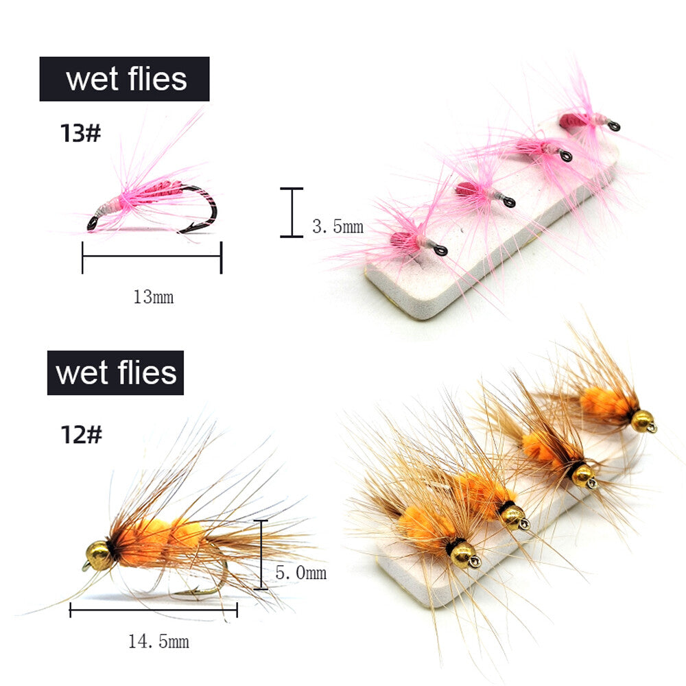 Fly Fishing Flies Assortment Kit with 64 Hand-Tied Lures & Tackle Box