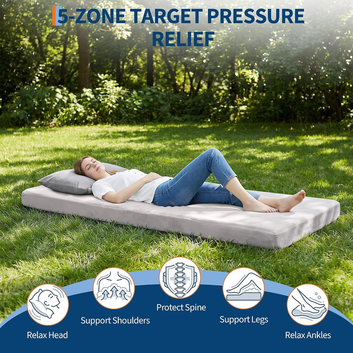Memory Foam Camping Mattress Pad - Portable Roll-Up Sleeping Mat, Full Size Options