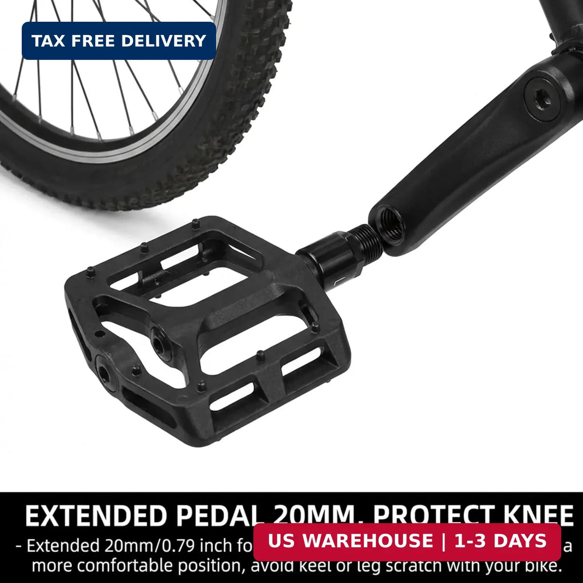 Bike Pedal Extenders 20mm for 9/16 inch Pedals, Black Steel Bicycle Adapter
