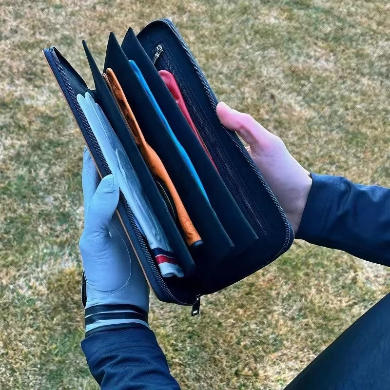PU Leather Golf Glove Holder Wallet with Zipper Storage Bag - Organizer for Golf Accessories