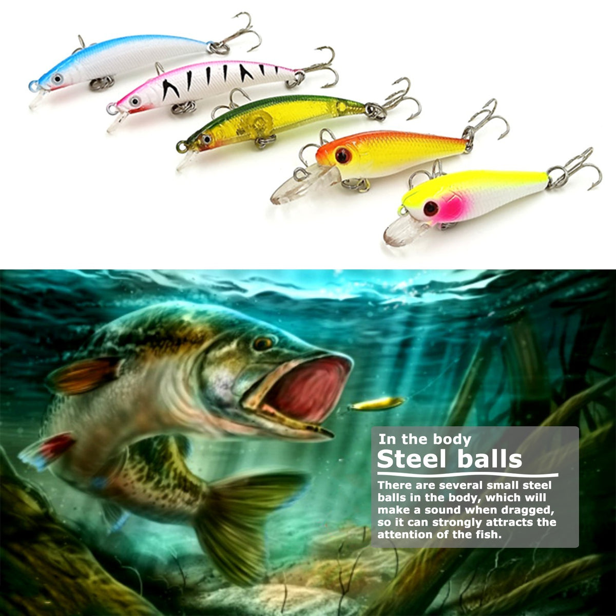 30PCS Fishing Lure Set with Crankbaits, Treble Hooks & Minnows