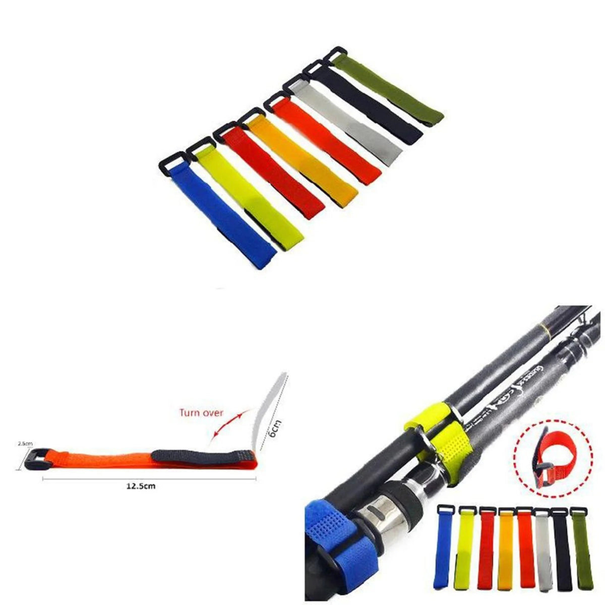 10-Pack Adjustable Fishing Rod Tie Straps for Organized Storage